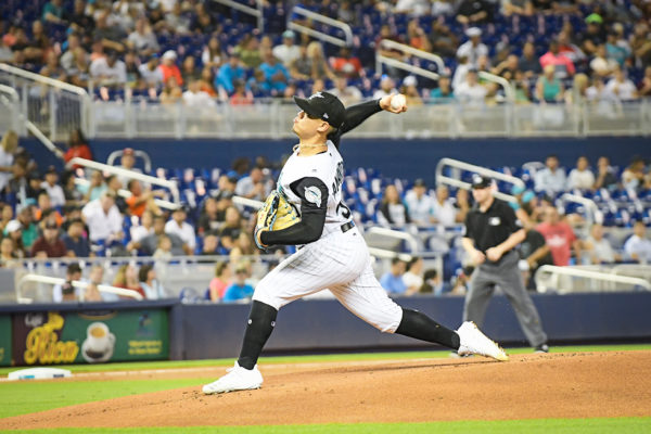 Miami Marlins starting pitcher Jordan Yamamoto #50 - Arizona Diamondbacks vs. Miami Marlins at Marlins Park