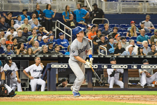 LA Dodgers catcher Will Smith (16) watches his homerun