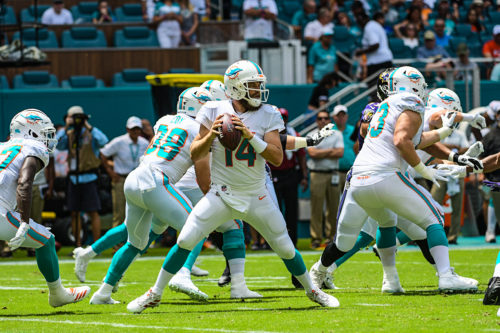 Miami Dolphins quarterback Ryan Fitzpatrick (14) | Baltimore Ravens vs. Miami Dolphins | September 8, 2019 | Hard Rock Stadium